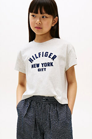 Kız Çocuk Saten Aplikeli T-Shirt - Gri Melanj | 6 Yaş