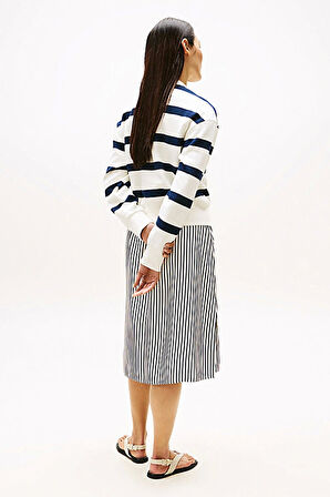 Tommy Hilfiger Kadın Yazı Baskılı Normal Kesim Pike Beyaz Kazak WW0WW457430FG