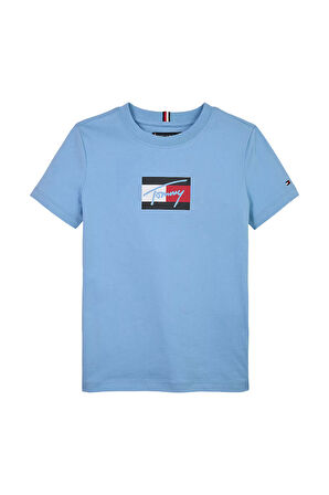 Erkek Çocuk Bisiklet Yaka Grafik Baskılı T-Shirt - Açık Mavi | 8 Yaş