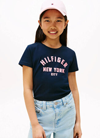 Tommy Hilfiger Baskılı Lacivert Kız Çocuk T-Shirt KG0KG08813C1G
