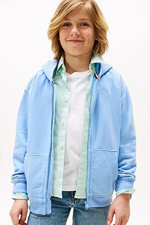 Erkek Çocuk Tonal Logo Fermuarlı Kapüşonlu Sweatshirt - Mavi | 12 Yaş