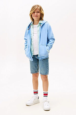 Erkek Çocuk Tonal Logo Fermuarlı Kapüşonlu Sweatshirt - Mavi | 12 Yaş