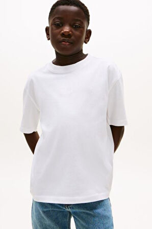 Erkek Çocuk Rahat Kesim Göğsü Tonal Nakışlı T-Shirt - Beyaz | 10 Yaş