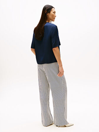 SATEEN C-NECK RELAXED t-shirt Kadın Mavi Bluz - WW0WW45900