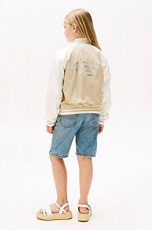 Kız Çocuk Renk Bloklu Kolej Yaka Bomber Ceket - Bej | 10 Yaş