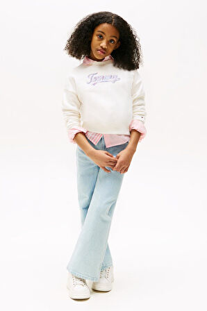 Kız Çocuk Payetli Script Logolu Sweatshirt - Krem | 10 Yaş