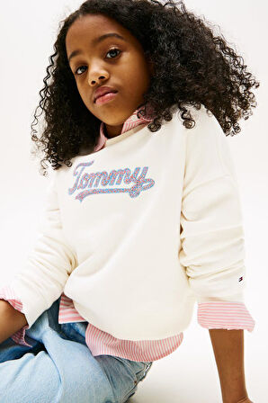 Kız Çocuk Payetli Script Logolu Sweatshirt - Krem | 10 Yaş