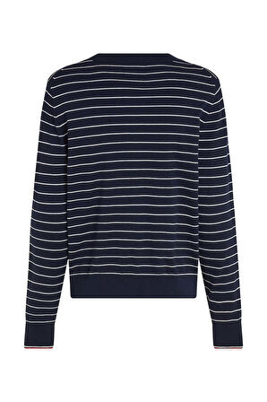 Kadın Jersey Stitch Organik Pamuklu Çizgili Hırka - Lacivert | XS