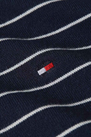 Kadın Jersey Stitch Organik Pamuklu Çizgili Hırka - Lacivert | XS