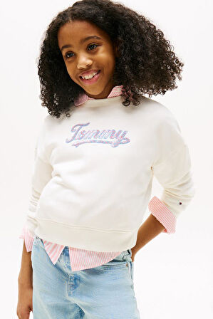 Kız Çocuk Payetli Script Logolu Sweatshirt - Krem | 12 Yaş