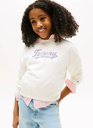 Tommy Hilfiger Baskılı Kız Çocuk Ekru Sweatshırt KG0KG08686YA8