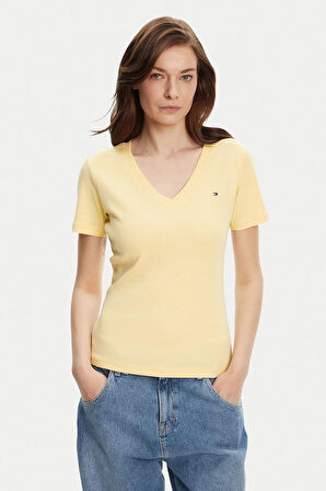 Kadın Slim Cody V-Yaka Kısa Kollu T-Shirt - Sarı | S