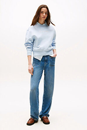 Kadın Yazı Nakışlı Bisiklet Yaka Sweatshirt - Açık Mavi | XS