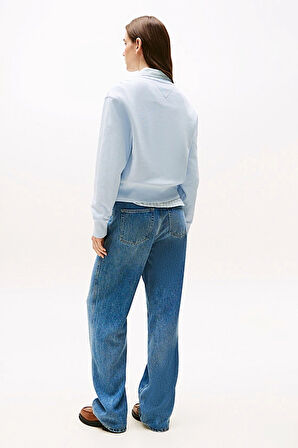 Kadın Yazı Nakışlı Bisiklet Yaka Sweatshirt - Açık Mavi | XS