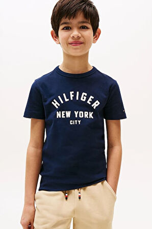 Erkek Çocuk Bisiklet Yaka Yazı Baskılı T-Shirt - Lacivert | 7 Yaş