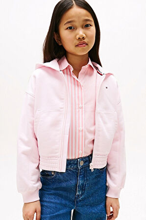 Kız Çocuk Beli Gipe Lastikli Fermuarlı Sweatshirt - Pembe | 8 Yaş