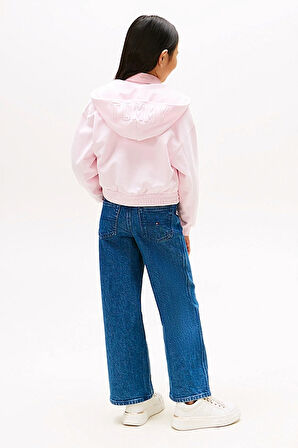 Kız Çocuk Beli Gipe Lastikli Fermuarlı Sweatshirt - Pembe | 8 Yaş