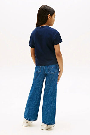 Kız Çocuk Kalp Baskılı Relax Fit T-Shirt – Lacivert | 7 Yaş