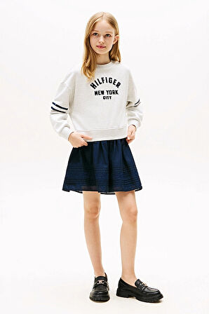 Kız Çocuk Yarasa Kollu Baskılı Sweatshirt - Gri Melanj | 12 Yaş