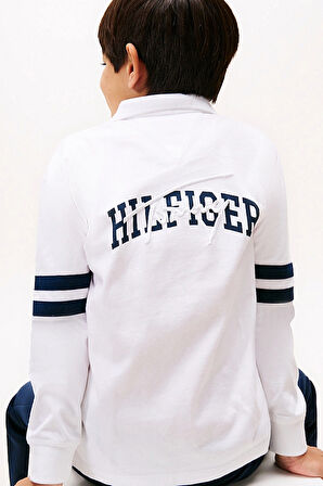 Erkek Çocuk Kolları Çift Şeritli Uzun Kollu Polo T-Shirt - Beyaz | 14 Yaş