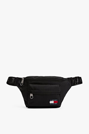Erkek Yazı Şeritli Bum Bag Askılı Bel Çantası - Siyah | undefined