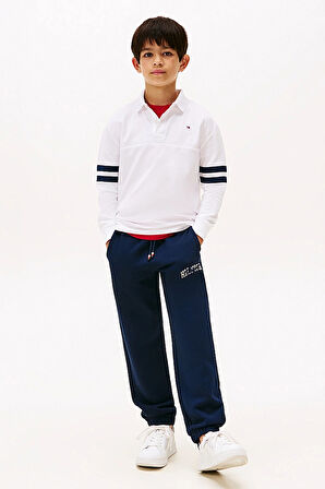 Erkek Çocuk Kolları Çift Şeritli Uzun Kollu Polo T-Shirt - Beyaz | 16 Yaş