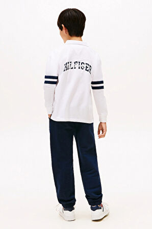 Erkek Çocuk Kolları Çift Şeritli Uzun Kollu Polo T-Shirt - Beyaz | 16 Yaş