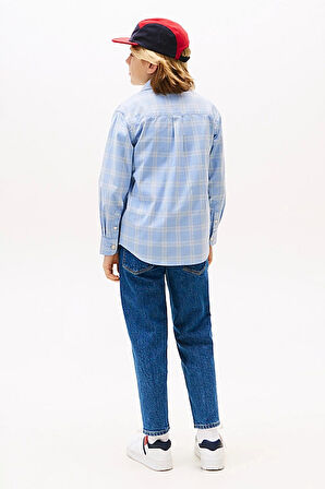 Erkek Çocuk Kareli Klasik Yaka Gömlek - Açık Mavi | 8 Yaş