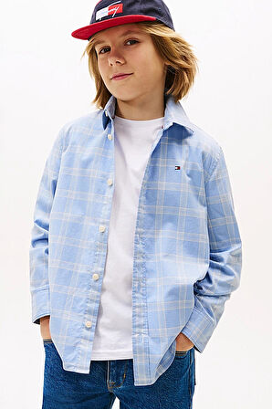 Erkek Çocuk Kareli Klasik Yaka Gömlek - Açık Mavi | 10 Yaş