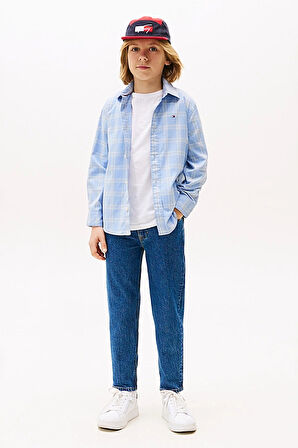 Erkek Çocuk Kareli Klasik Yaka Gömlek - Açık Mavi | 10 Yaş