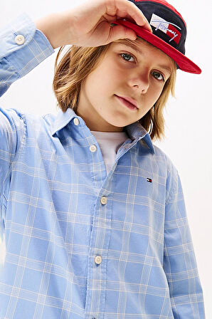 Erkek Çocuk Kareli Klasik Yaka Gömlek - Açık Mavi | 10 Yaş