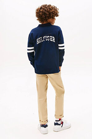 Erkek Çocuk Kolları Çift Şeritli Uzun Kollu Polo Yaka T-Shirt - Lacivert | 8 Yaş