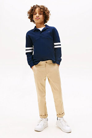 Erkek Çocuk Kolları Çift Şeritli Uzun Kollu Polo Yaka T-Shirt - Lacivert | 14 Yaş