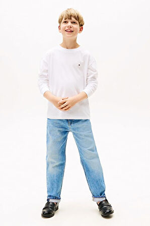 Erkek Çocuk Bisiklet Yaka Uzun Kollu T-Shirt - Beyaz | 14 Yaş