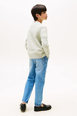 Erkek Çocuk Bisiklet Yaka Göğsü Kabartma Desenli Triko Kazak - Açık Yeşil | 14 Yaş