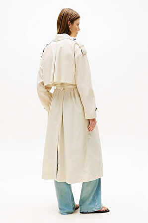 Kadın Oversize Fit Kemerli Trençkot - Krem | XS-S