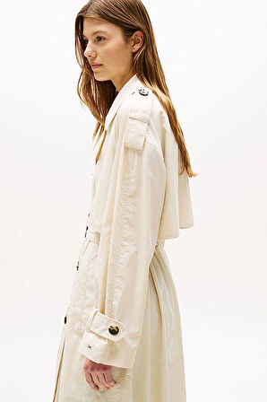 Kadın Oversize Fit Kemerli Trençkot - Krem | XS-S