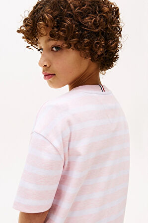 Erkek Çocuk Rahat Kesim Çizgili T-Shirt - Pembe | 14 Yaş