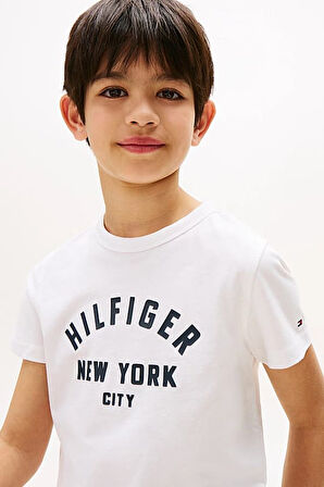 Erkek Çocuk Bisiklet Yaka Yazı Baskılı T-Shirt - Beyaz | 7 Yaş