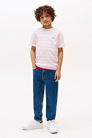 Erkek Çocuk Rahat Kesim Çizgili T-Shirt - Pembe | 16 Yaş