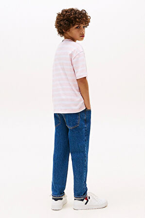 Erkek Çocuk Rahat Kesim Çizgili T-Shirt - Pembe | 16 Yaş