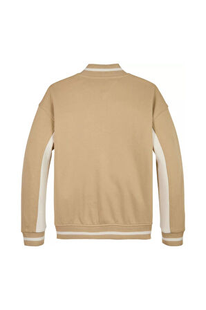 Erkek Çocuk Kolej Yaka Renk Bloklu Sweatshirt Ceket - Bej | 16 Yaş