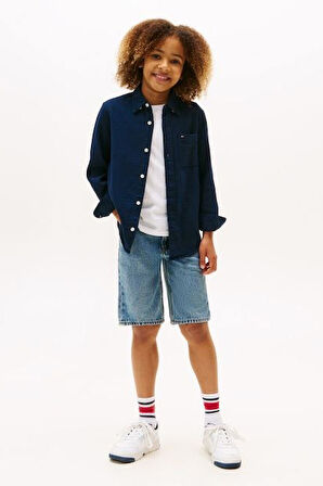 Erkek Çocuk Dokulu Pamuklu Gömlek - Lacivert | 8 Yaş