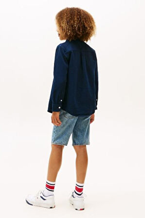 Erkek Çocuk Dokulu Pamuklu Gömlek - Lacivert | 8 Yaş