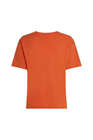 Kadın Slub Crop V-Neck Kısa Kollu T-Shirt - Turuncu | XS