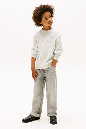 Erkek Çocuk Regular Fit Saç Örgüsü Desenli Triko Kazak - Gri | 7 Yaş