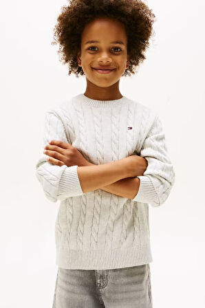 Erkek Çocuk Regular Fit Saç Örgüsü Desenli Triko Kazak - Gri | 8 Yaş