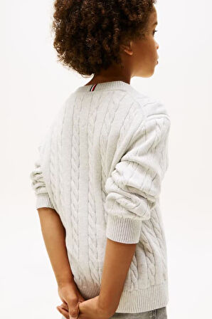 Erkek Çocuk Regular Fit Saç Örgüsü Desenli Triko Kazak - Gri | 12 Yaş