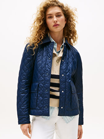 PADDED NYLON SLIM QUILTED JACKET Kadın Mavi Ceket - WW0WW45641