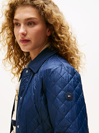 PADDED NYLON SLIM QUILTED JACKET Kadın Mavi Ceket - WW0WW45641